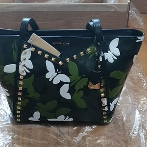 Whitney Large Butterfly Camo Leather Tote Bag